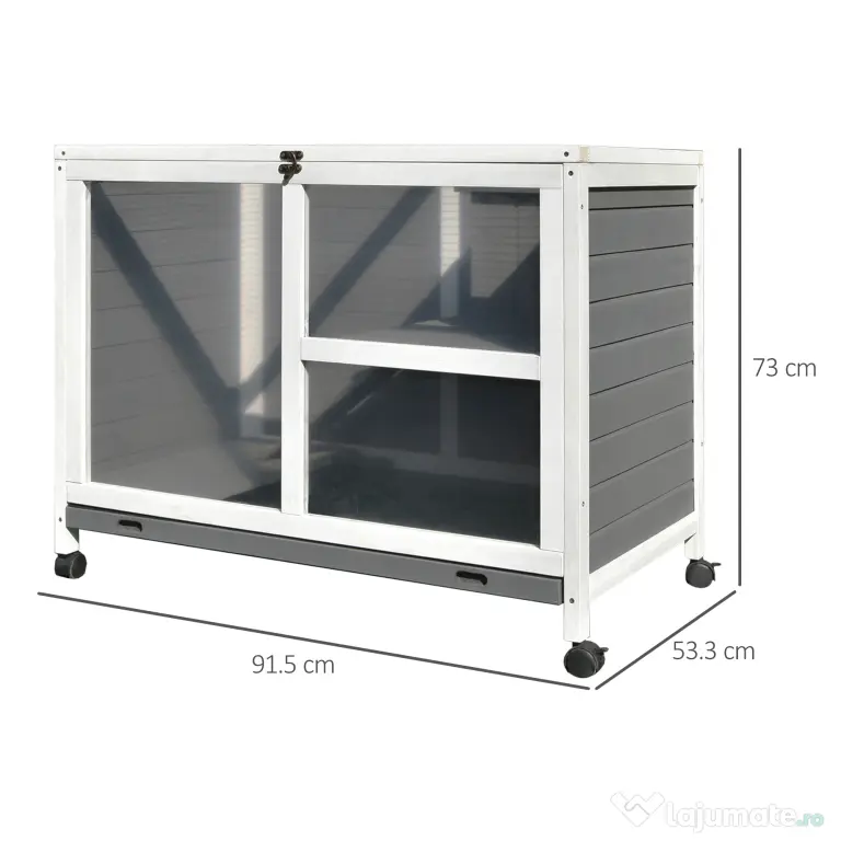 PawHut Cusca Iepuri Lemn 2 Niveluri Spațiu Confortabil 91.5x53.3x73cm Gri | Aosom Romania