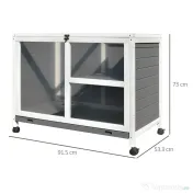 PawHut Cusca Iepuri Lemn 2 Niveluri Spațiu Confortabil 91.5x53.3x73cm Gri | Aosom Romania 