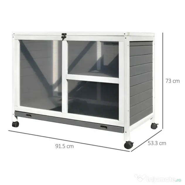 PawHut Cusca Iepuri Lemn 2 Niveluri Spațiu Confortabil 91.5x53.3x73cm Gri | Aosom Romania