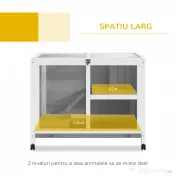 PawHut Cusca Iepuri Lemn 2 Niveluri Spațiu Confortabil 91.5x53.3x73cm Gri | Aosom Romania 