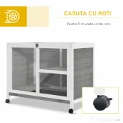PawHut Cusca Iepuri Lemn 2 Niveluri Spațiu Confortabil 91.5x53.3x73cm Gri | Aosom Romania 