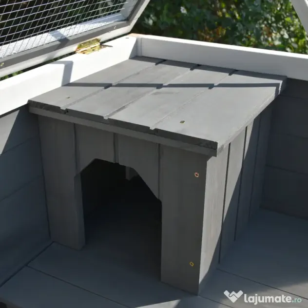 PawHut Cusca Iepuri Lemn 2 Niveluri Spațiu Confortabil 91.5x53.3x73cm Gri | Aosom Romania