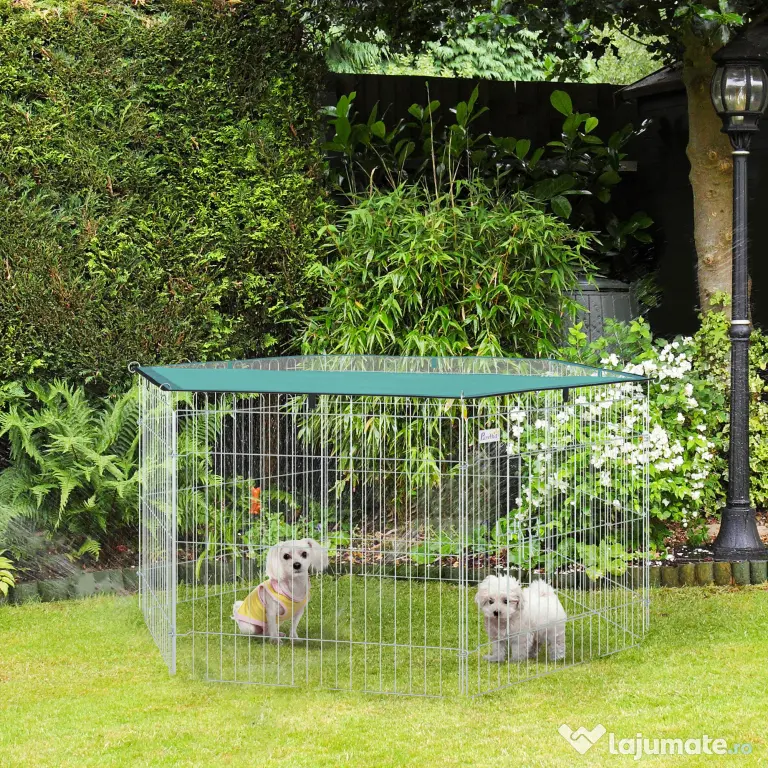 PawHut Țarc Modular Animale Ușă Acces Acoperiș Impermeabil Pliabil, Φ120x60 cm | Aosom Romania