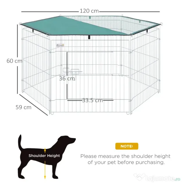 PawHut Țarc Modular Animale Ușă Acces Acoperiș Impermeabil Pliabil, Φ120x60 cm | Aosom Romania