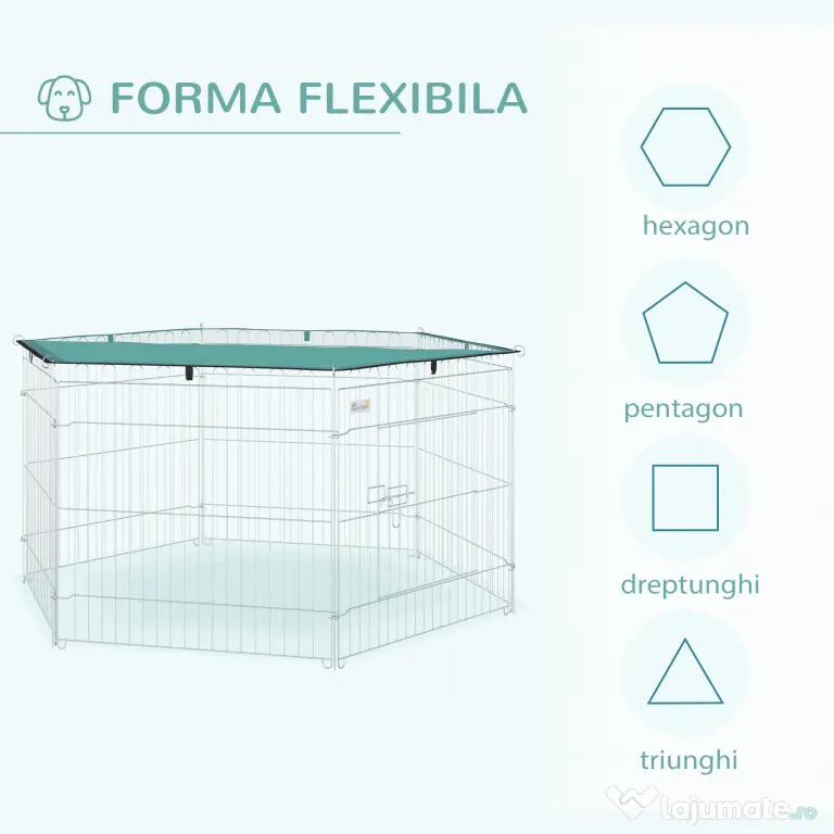 PawHut Țarc Modular Animale Ușă Acces Acoperiș Impermeabil Pliabil, Φ120x60 cm | Aosom Romania