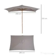 Outsunny Umbrelă de Grădină 2x3m Parasolar Impermeabil din Lemn Lacuit cu Copertină Detașabilă Gri | Aosom Romania