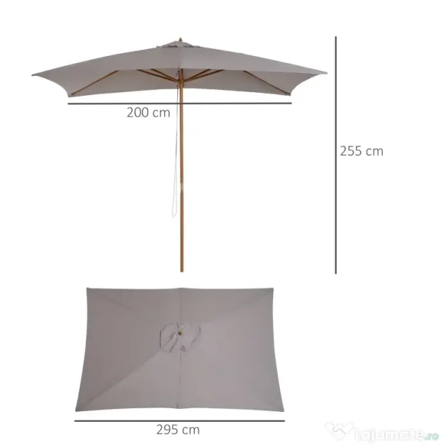 Outsunny Umbrelă de Grădină 2x3m Parasolar Impermeabil din Lemn Lacuit cu Copertină Detașabilă Gri | Aosom Romania
