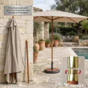 Outsunny Umbrelă de Grădină 2x3m Parasolar Impermeabil din Lemn Lacuit cu Copertină Detașabilă Gri | Aosom Romania