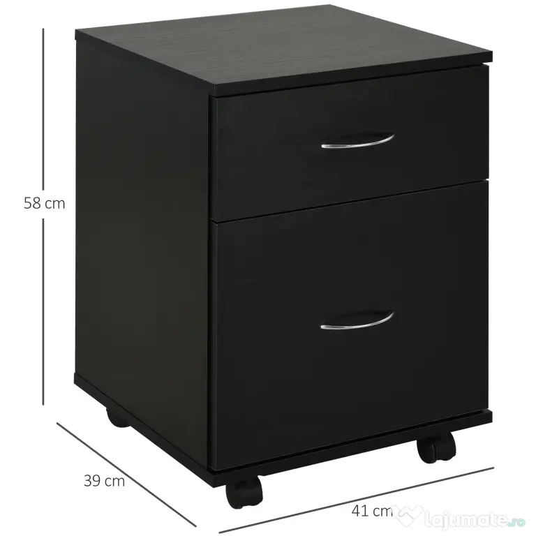 HOMCOM Comodă Mobilă pentru Birou, Design Modern pe Roți, din Lemn, 41x39x58cm, Negru | Aosom Romania