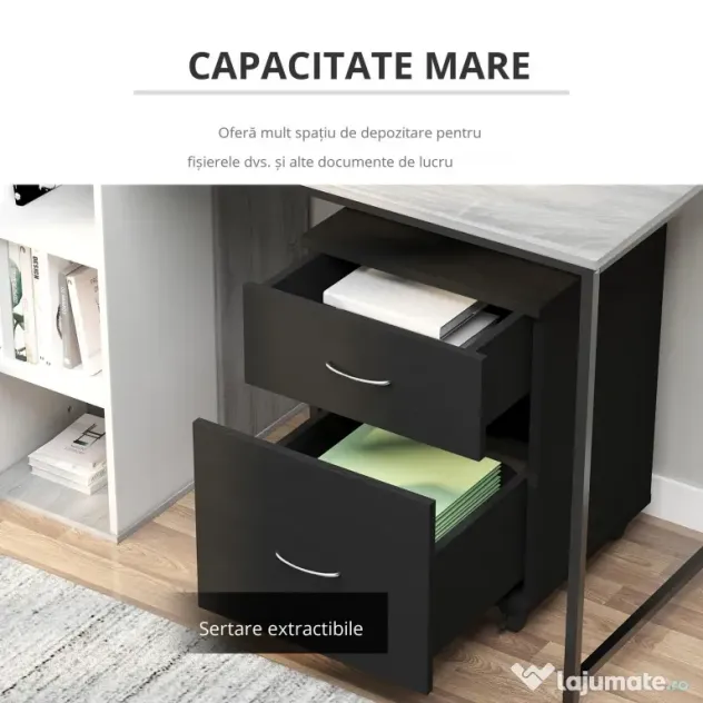 HOMCOM Comodă Mobilă pentru Birou, Design Modern pe Roți, din Lemn, 41x39x58cm, Negru | Aosom Romania