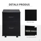 HOMCOM Comodă Mobilă pentru Birou, Design Modern pe Roți, din Lemn, 41x39x58cm, Negru | Aosom Romania 