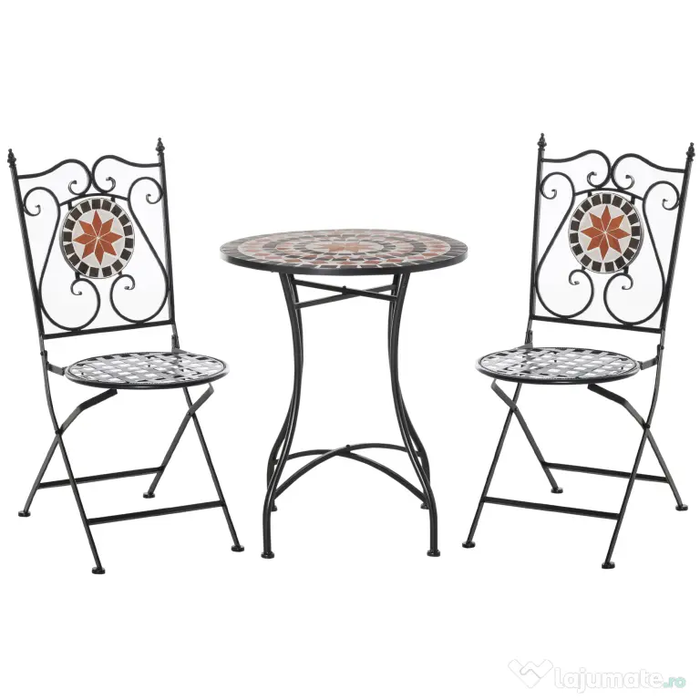 Set de Gradina Outsunny cu 2 Scaune Pliante si 1 Masuta tip Mozaic, Metal si Ceramica | Aosom Romania
