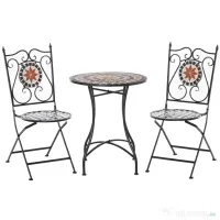 Set de Gradina Outsunny cu 2 Scaune Pliante si 1 Masuta tip Mozaic, Metal si Ceramica | Aosom Romania 