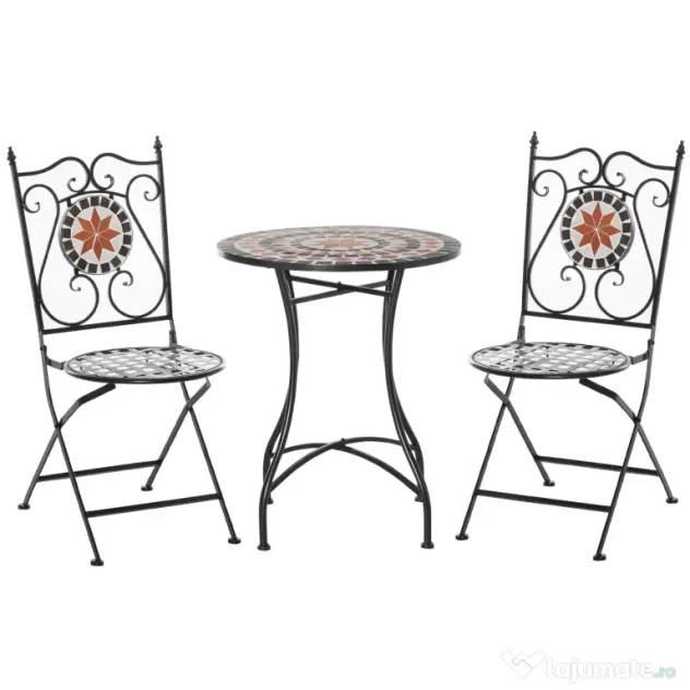 Set de Gradina Outsunny cu 2 Scaune Pliante si 1 Masuta tip Mozaic, Metal si Ceramica | Aosom Romania