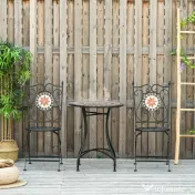 Set de Gradina Outsunny cu 2 Scaune Pliante si 1 Masuta tip Mozaic, Metal si Ceramica | Aosom Romania 