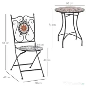 Set de Gradina Outsunny cu 2 Scaune Pliante si 1 Masuta tip Mozaic, Metal si Ceramica | Aosom Romania 