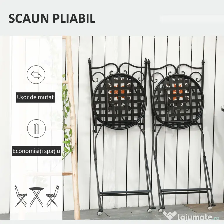 Set de Gradina Outsunny cu 2 Scaune Pliante si 1 Masuta tip Mozaic, Metal si Ceramica | Aosom Romania