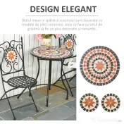 Set de Gradina Outsunny cu 2 Scaune Pliante si 1 Masuta tip Mozaic, Metal si Ceramica | Aosom Romania 