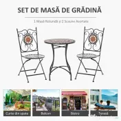 Set de Gradina Outsunny cu 2 Scaune Pliante si 1 Masuta tip Mozaic, Metal si Ceramica | Aosom Romania 