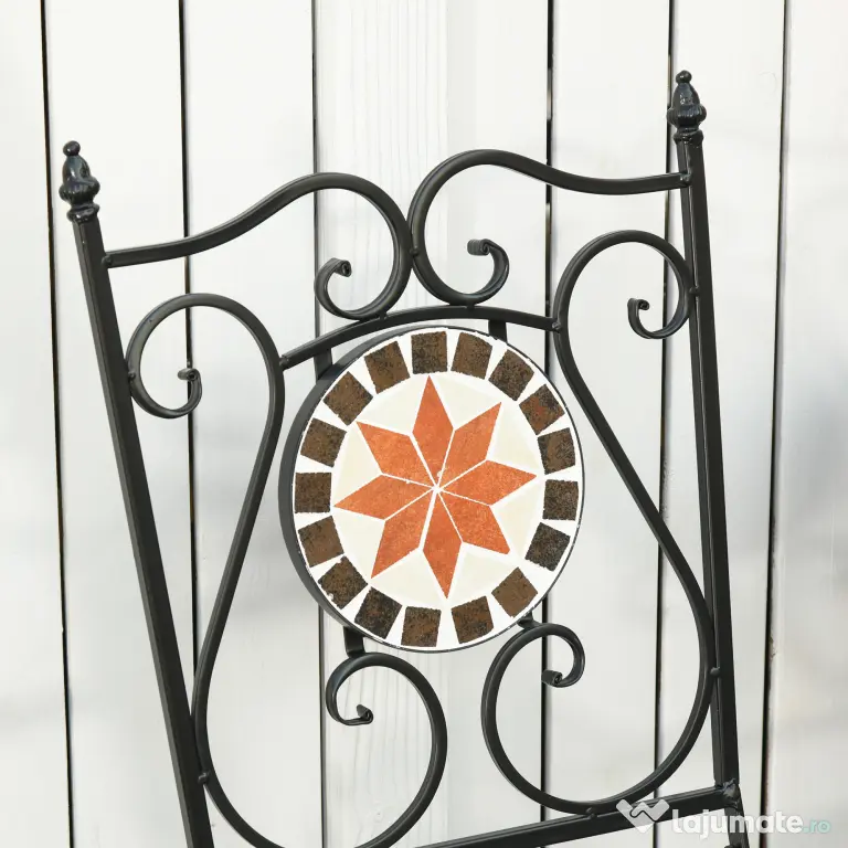 Set de Gradina Outsunny cu 2 Scaune Pliante si 1 Masuta tip Mozaic, Metal si Ceramica | Aosom Romania