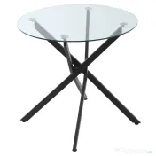 HOMCOM Masa Rotunda din Sticla si Picioare Incrucisate din Metal, Masuta Moderna pentru Sufragerie si Birou, 80x80x75cm, Negru