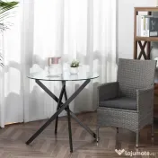 HOMCOM Masa Rotunda din Sticla si Picioare Incrucisate din Metal, Masuta Moderna pentru Sufragerie si Birou, 80x80x75cm, Negru