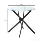 HOMCOM Masa Rotunda din Sticla si Picioare Incrucisate din Metal, Masuta Moderna pentru Sufragerie si Birou, 80x80x75cm, Negru