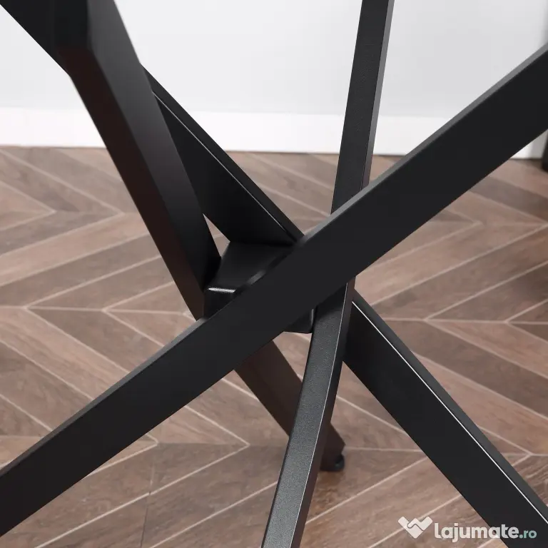 HOMCOM Masa Rotunda din Sticla si Picioare Incrucisate din Metal, Masuta Moderna pentru Sufragerie si Birou, 80x80x75cm, Negru