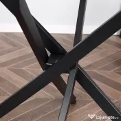 HOMCOM Masa Rotunda din Sticla si Picioare Incrucisate din Metal, Masuta Moderna pentru Sufragerie si Birou, 80x80x75cm, Negru