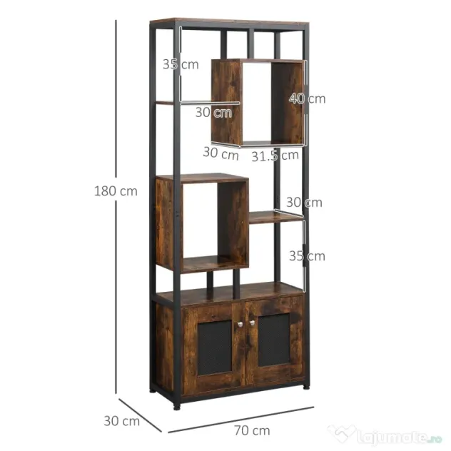 HOMCOM biblioteca stil industrial, 70x30x180cm, maro | Aosom Romania