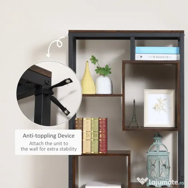 HOMCOM biblioteca stil industrial, 70x30x180cm, maro