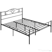 HOMCOM Structura Pat Matrimonial din Otel cu Sipci Integrate, Tetiera si Tablie, 160x200cm 