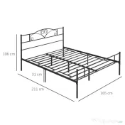 HOMCOM Structura Pat Matrimonial din Otel cu Sipci Integrate, Tetiera si Tablie, 160x200cm 