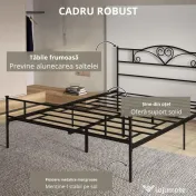HOMCOM Structura Pat Matrimonial din Otel cu Sipci Integrate, Tetiera si Tablie, 160x200cm 
