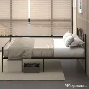 HOMCOM Structura Pat Matrimonial din Otel cu Sipci Integrate, Tetiera si Tablie, 160x200cm 