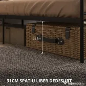 HOMCOM Structura Pat Matrimonial din Otel cu Sipci Integrate, Tetiera si Tablie, 160x200cm 