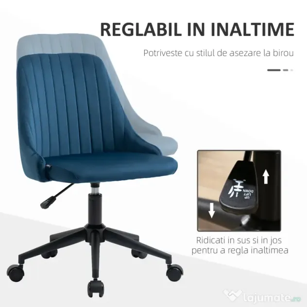 Vinsetto Scaun Birou Ergonomic, Pivotant 360°, Înălțime Ajustabilă, Catifea Albastră, 50x58x77-85cm | Aosom Romania