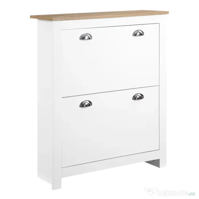HOMCOM Dulap pentru Pantofi cu 2 Sertare pentru 12 Perechi de Încălțăminte, Dulap de Depozitare, 79x23x90,5 cm, Alb | Aosom Romania
