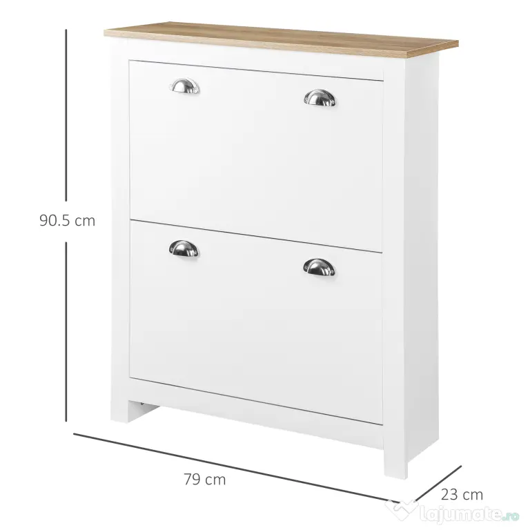 HOMCOM Dulap pentru Pantofi cu 2 Sertare pentru 12 Perechi de Încălțăminte, Dulap de Depozitare, 79x23x90,5 cm, Alb | Aosom Romania