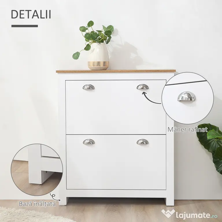 HOMCOM Dulap pentru Pantofi cu 2 Sertare pentru 12 Perechi de Încălțăminte, Dulap de Depozitare, 79x23x90,5 cm, Alb | Aosom Romania