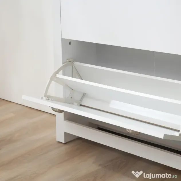 HOMCOM Dulap pentru Pantofi cu 2 Sertare pentru 12 Perechi de Încălțăminte, Dulap de Depozitare, 79x23x90,5 cm, Alb | Aosom Romania
