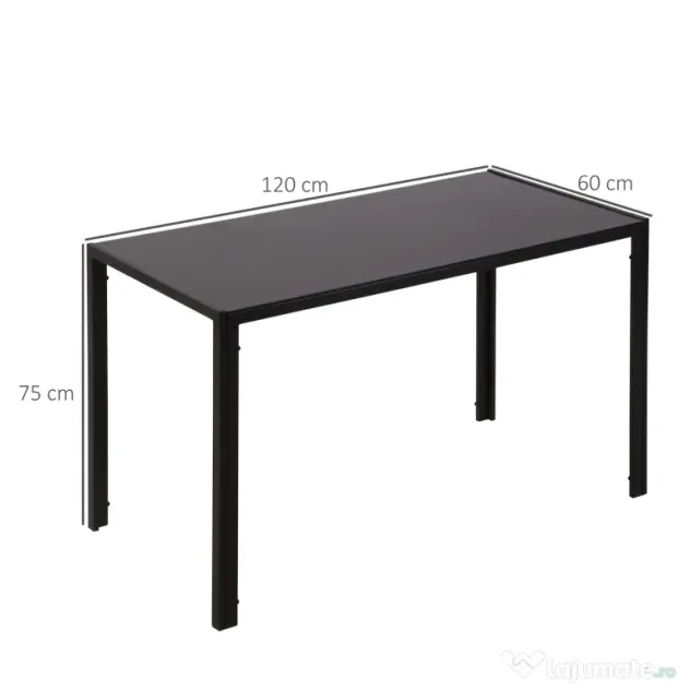 HOMCOM Masă Rectangulară pentru 4 Persoane din Metal și Sticlă Călită, 120x60x75 cm, Negru | Aosom Romania