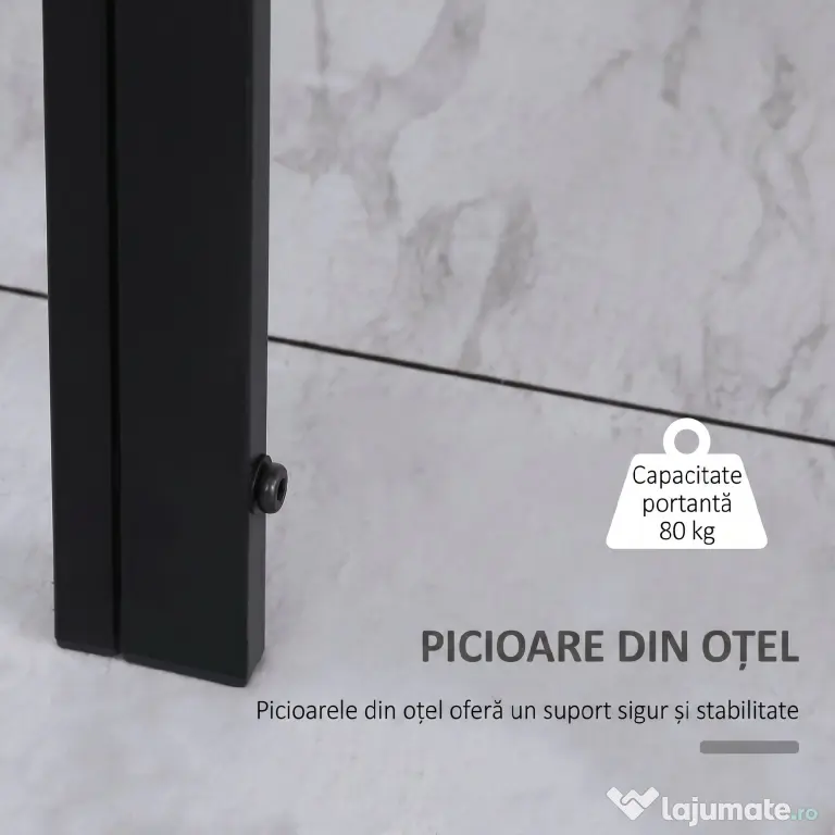 HOMCOM Masă Rectangulară pentru 4 Persoane din Metal și Sticlă Călită, 120x60x75 cm, Negru | Aosom Romania