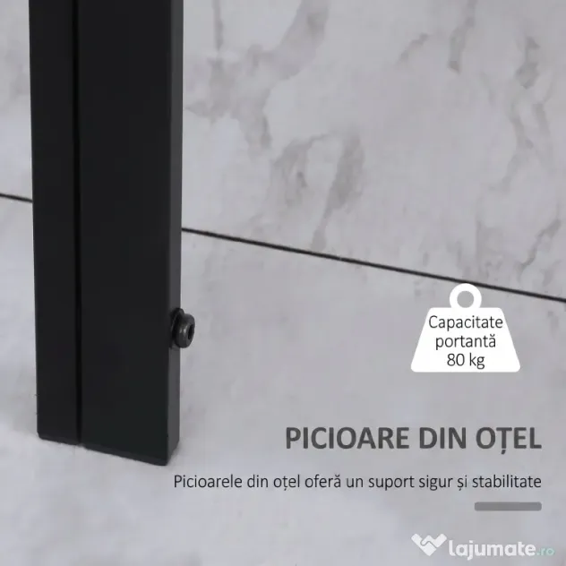 HOMCOM Masă Rectangulară pentru 4 Persoane din Metal și Sticlă Călită, 120x60x75 cm, Negru | Aosom Romania