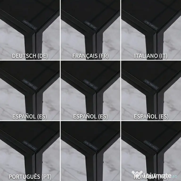 HOMCOM Masă Rectangulară pentru 4 Persoane din Metal și Sticlă Călită, 120x60x75 cm, Negru | Aosom Romania