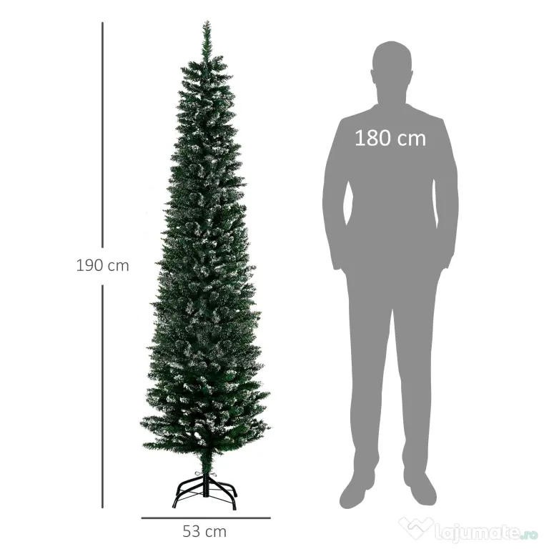 Brad de Craciun cu zapada artificiala190cm, Brad verde cu baza detasabila, decoratiune de Craciun, verde HOMCOM | Aosom Romania