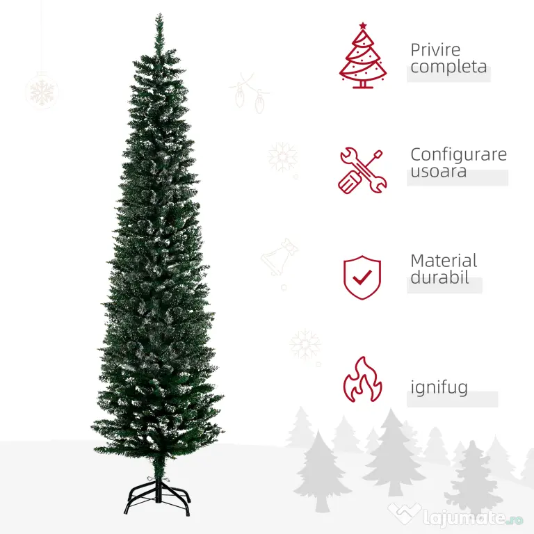 Brad de Craciun cu zapada artificiala190cm, Brad verde cu baza detasabila, decoratiune de Craciun, verde HOMCOM | Aosom Romania