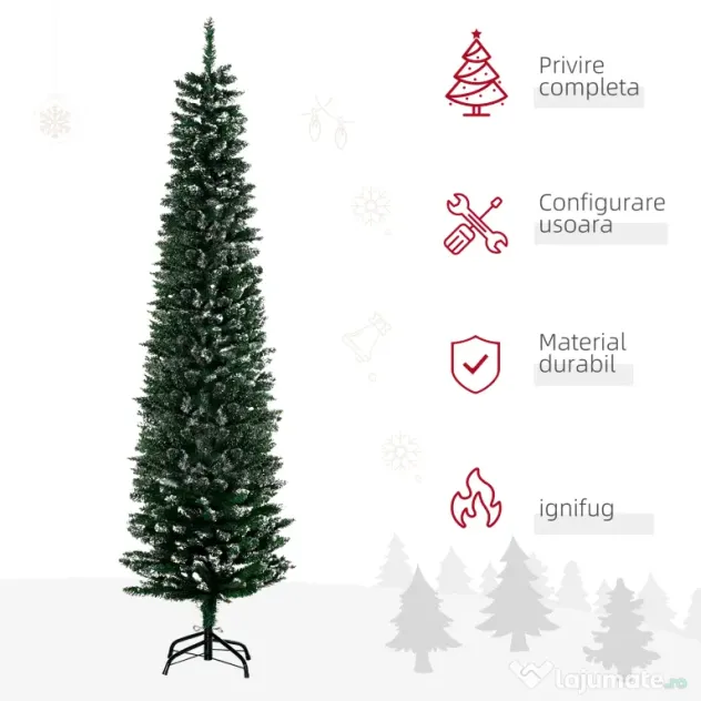 Brad de Craciun cu zapada artificiala190cm, Brad verde cu baza detasabila, decoratiune de Craciun, verde HOMCOM | Aosom Romania