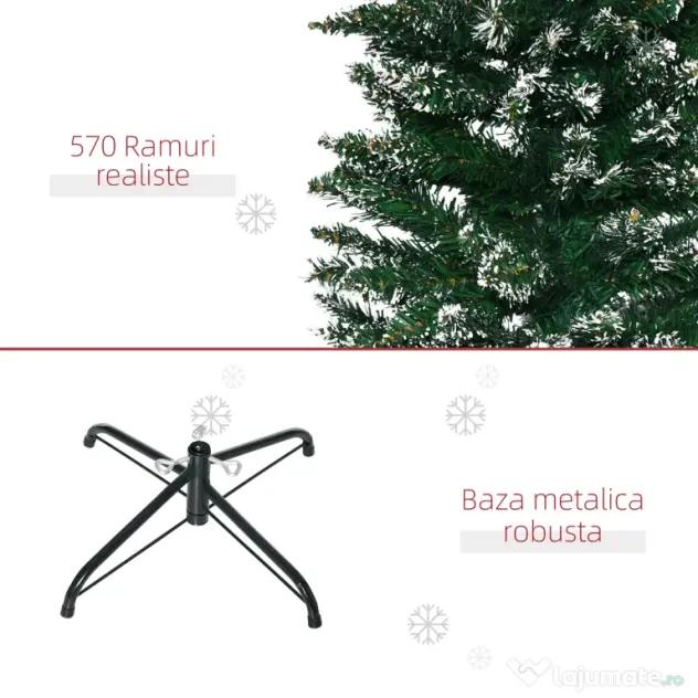 Brad de Craciun cu zapada artificiala190cm, Brad verde cu baza detasabila, decoratiune de Craciun, verde HOMCOM | Aosom Romania