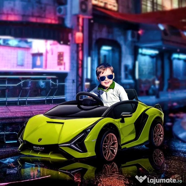 Masina electrica pentru copii 12V Lamborghini, telecomanda, viteza 3-8 km/h, 108x62x40cm, Verde HOMCOM | Aosom Romania